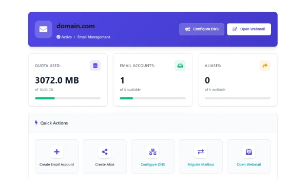 Email Account Management Interface